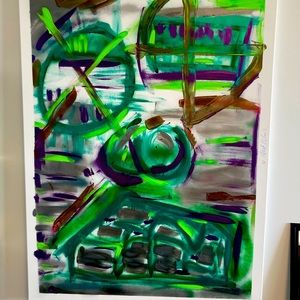 Blue green Purple gray Art canvas